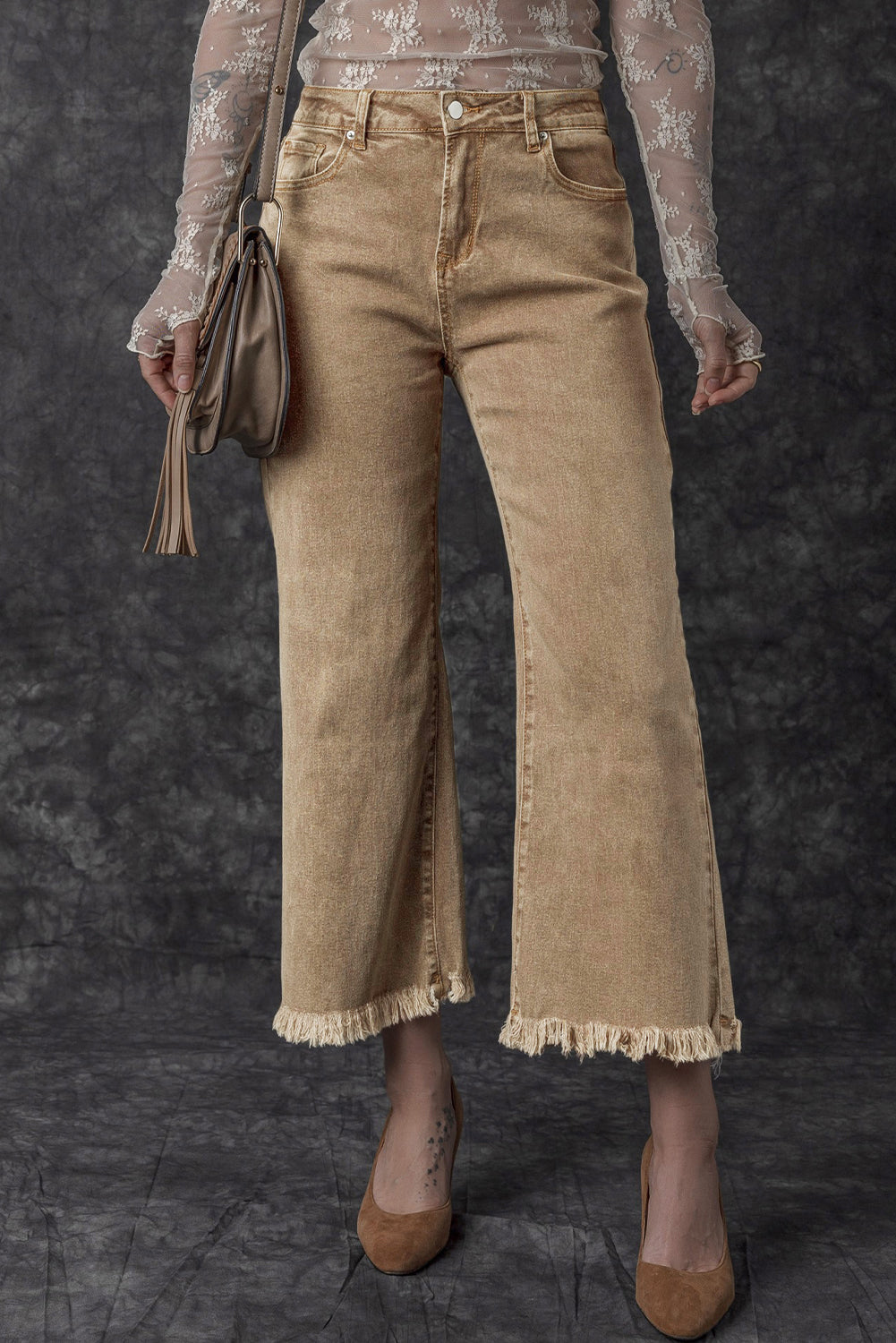 Peach Blossom Acid Washed High Rise Cropped Wide Leg Jeans