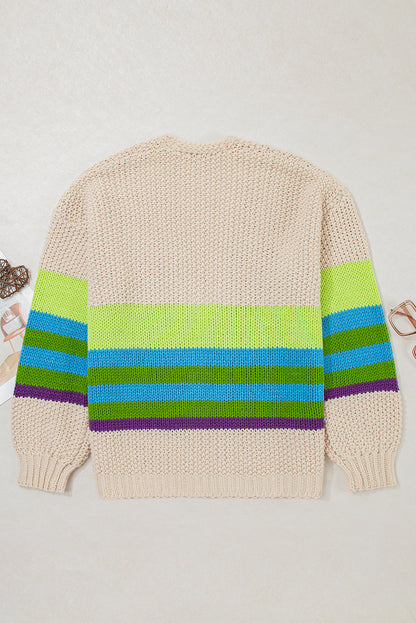 Parchment Color Block Crochet Open Front Plus Size Cardigan