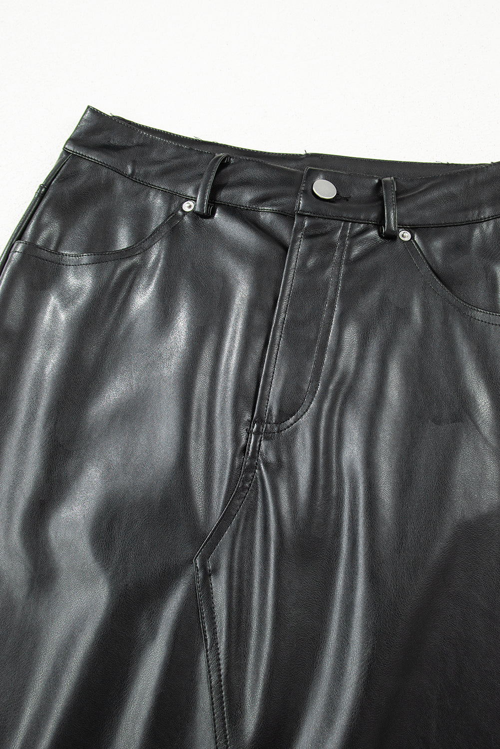 Black Faux Leather Side Slit Maxi Skirt