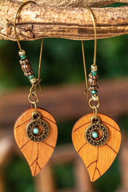 Desert Gold Western Turquoise Decor Leaf Shape Drop Earrings