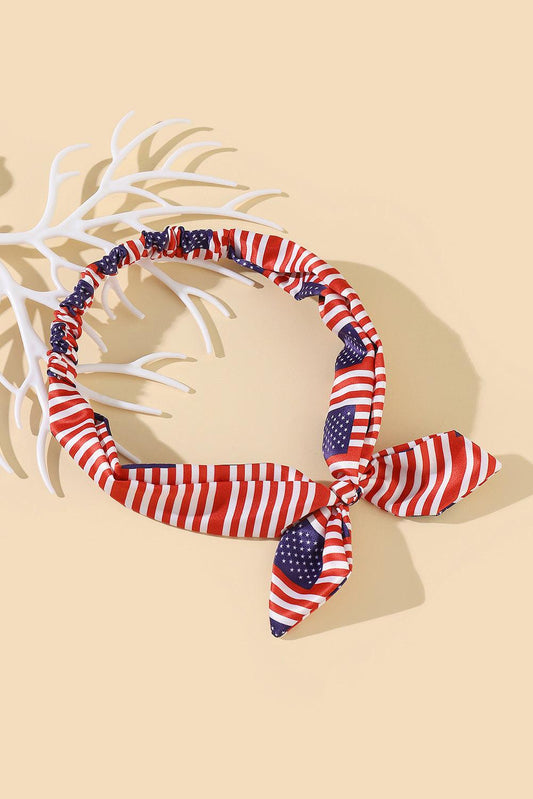 Fiery Red American Flag Bowknot Elastic Headband - L & M Kee, LLC