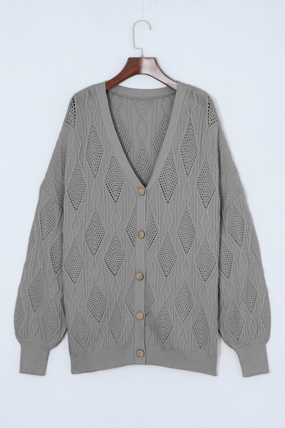 Apricot Plus Size Knitted Hollow out Button up Cardigan - L & M Kee, LLC