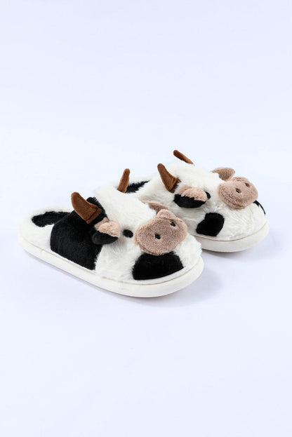 White Cartoon Animal Cow Plush Slippers - L & M Kee, LLC