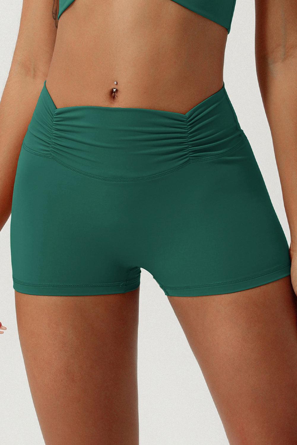 Evergreen Ruched High Waist Active Sports Shorts - L & M Kee, LLC