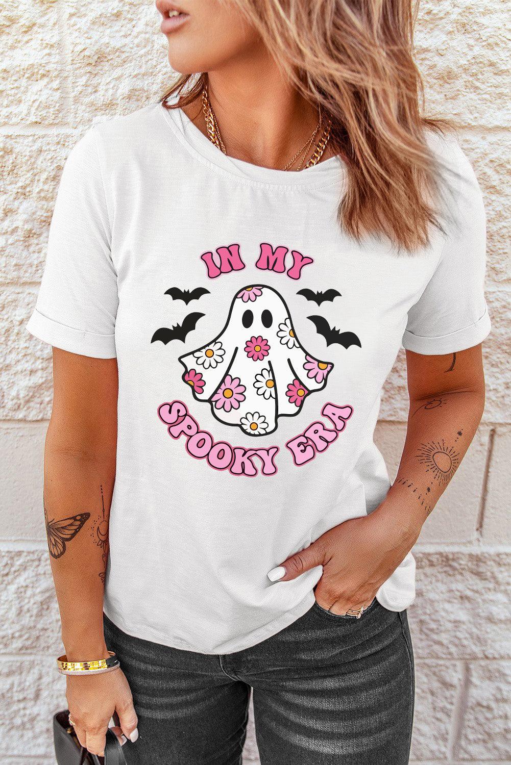 White IN MY SPOOKY ERA Halloween Ghost Graphic Tee - L & M Kee, LLC