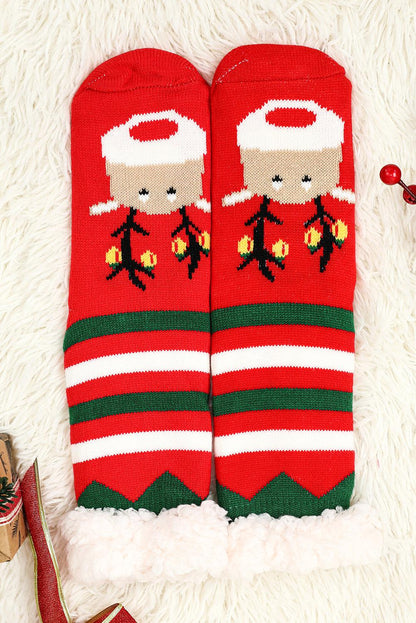 Fiery Red Christmas Cartoon Pattern Woolen Knit Socks - L & M Kee, LLC