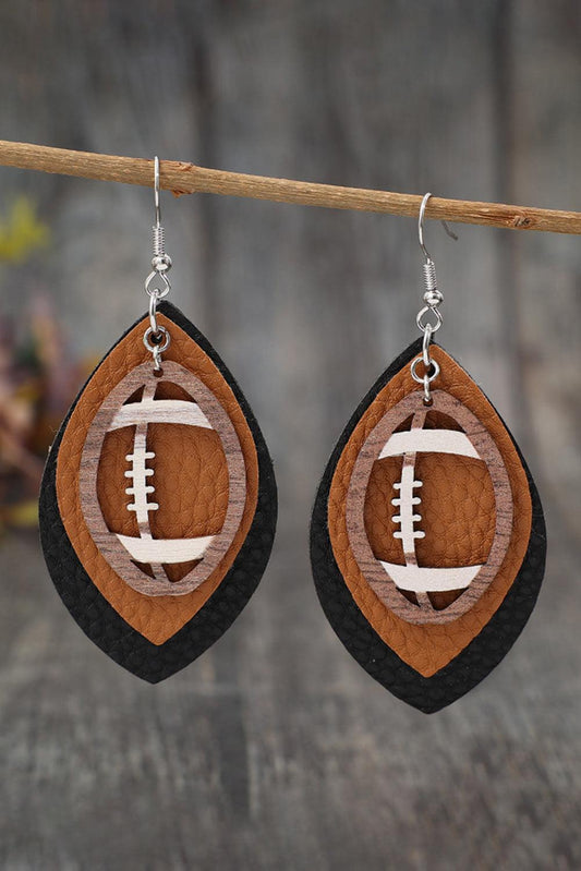 Chestnut Rugby Shape PU Leather Drop Earrings - L & M Kee, LLC