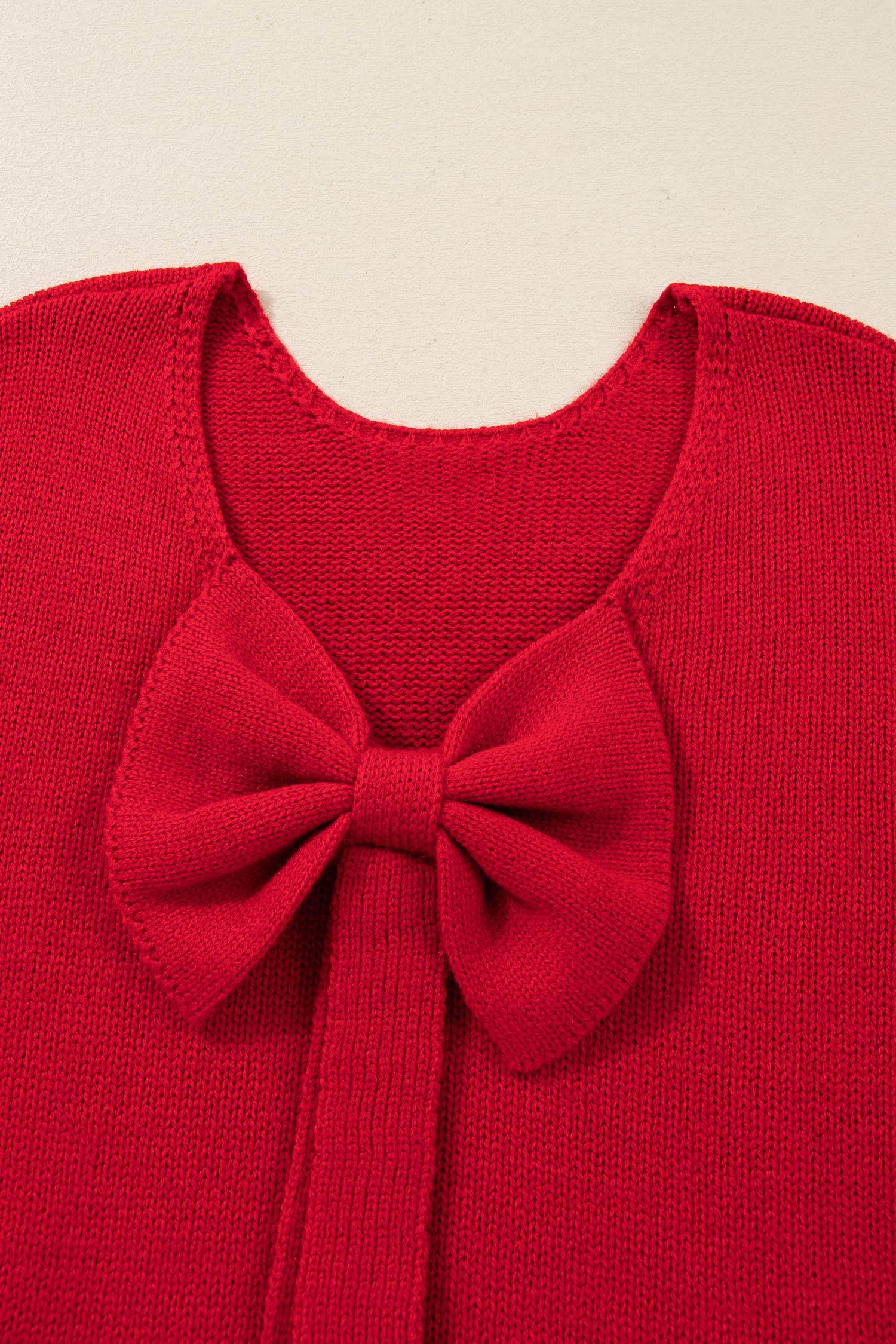Black Festive Bow Backless Bubble Sleeve Sweater