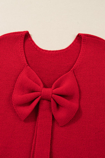 Black Festive Bow Backless Bubble Sleeve Sweater