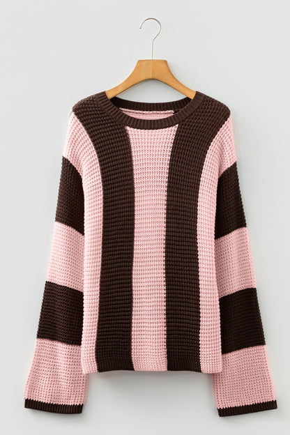 Myosotis Striped Color Block Thermal Textured Knit Drop Shoulder Sweater