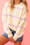 Pink Heart Pattern Valentine Ribbed Knit Sweater