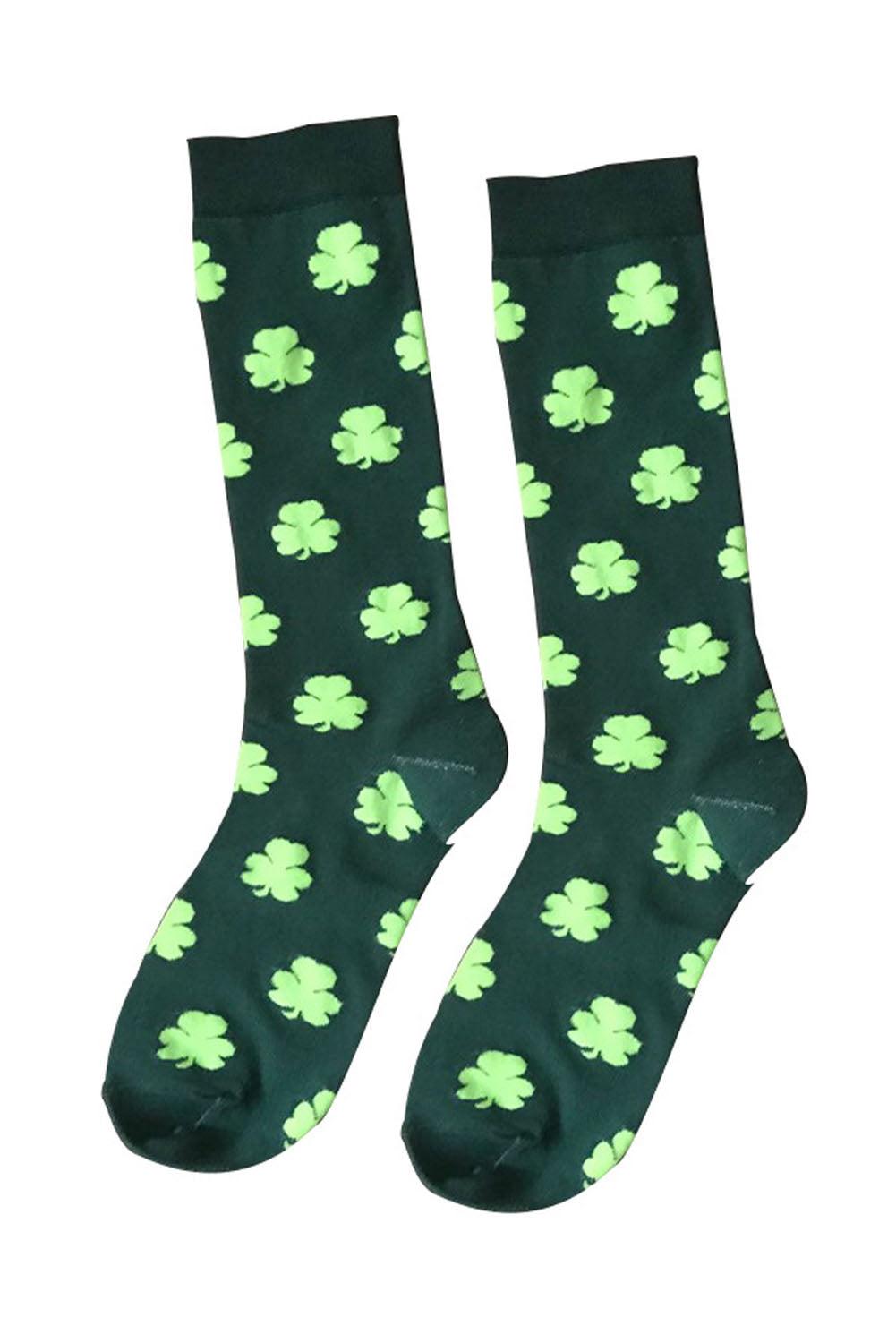 Dark Green St Patricks Clover Print Tube Socks - L & M Kee, LLC