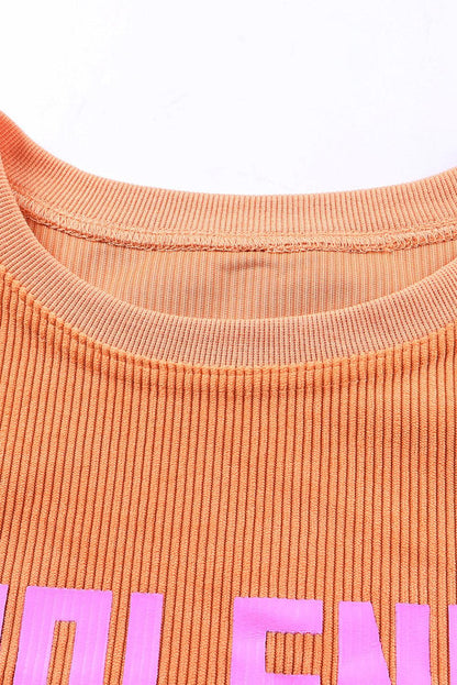 Orange JOLENE Ribbed Corded Oversized Sweatshirt - L & M Kee, LLC