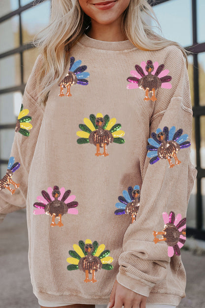 Orange Turkey Graphic Corded Baggy Sweatshirt