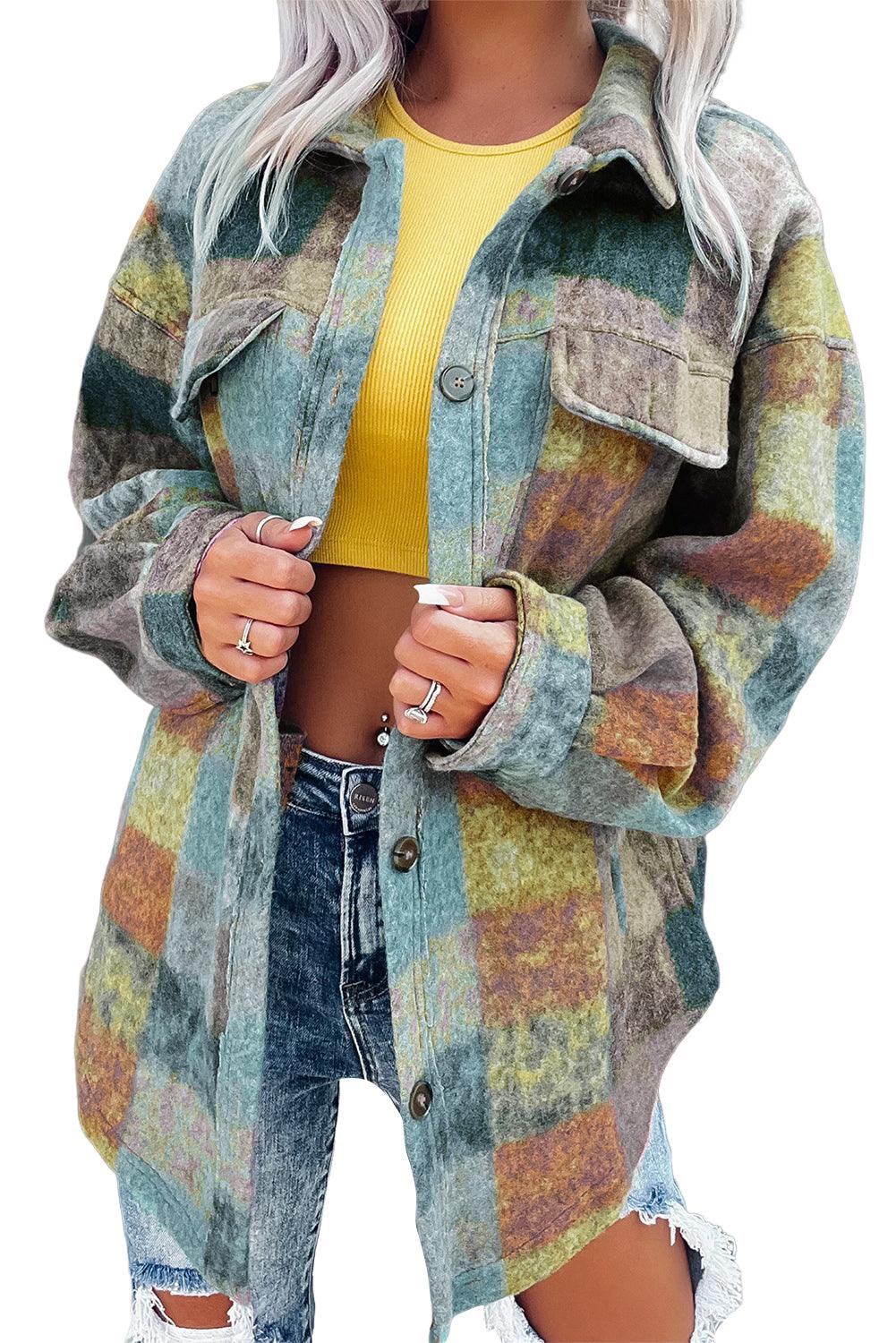 Multicolor Brushed Plaid Pocketed Oversize Shacket - L & M Kee, LLC