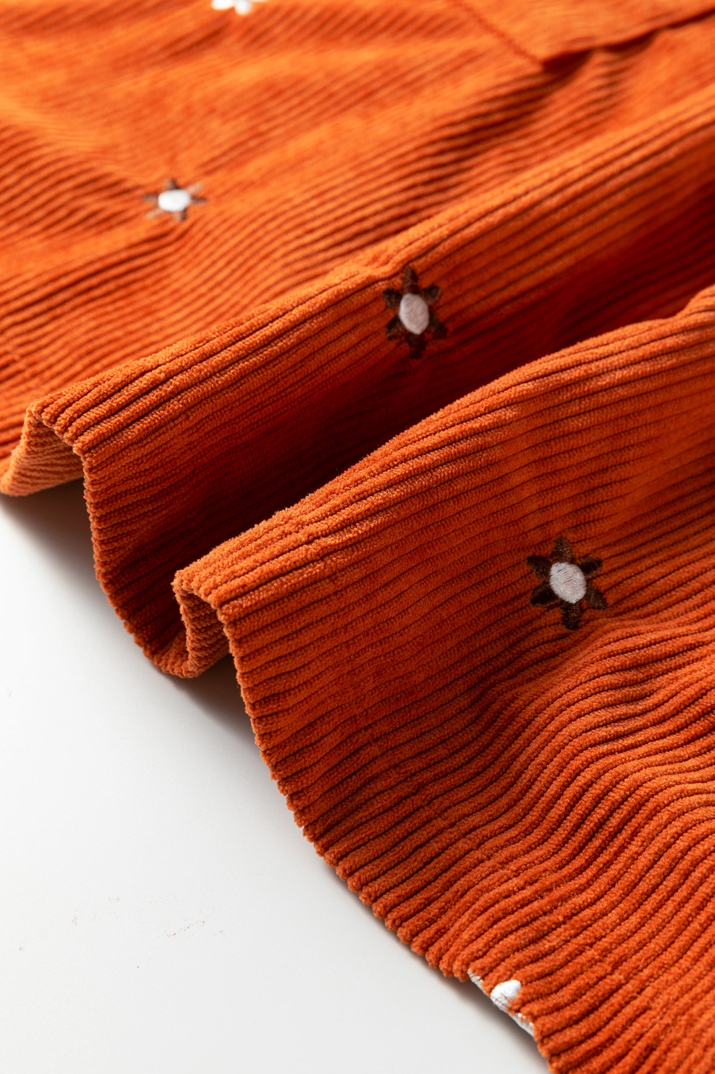 Gold Flame Flower Embroidered Corduroy Overall Mini Dress