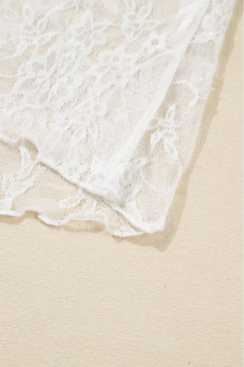 White Sheer Lace Mesh Mock Neck Slim Fit Long Sleeve Top