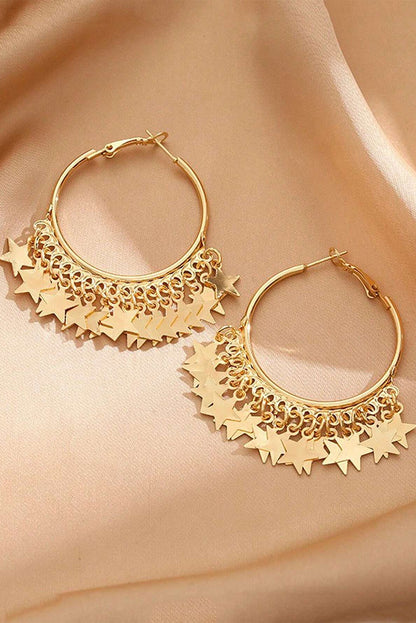 Gold Stars Charms Plate Alloy Hoop Earrings