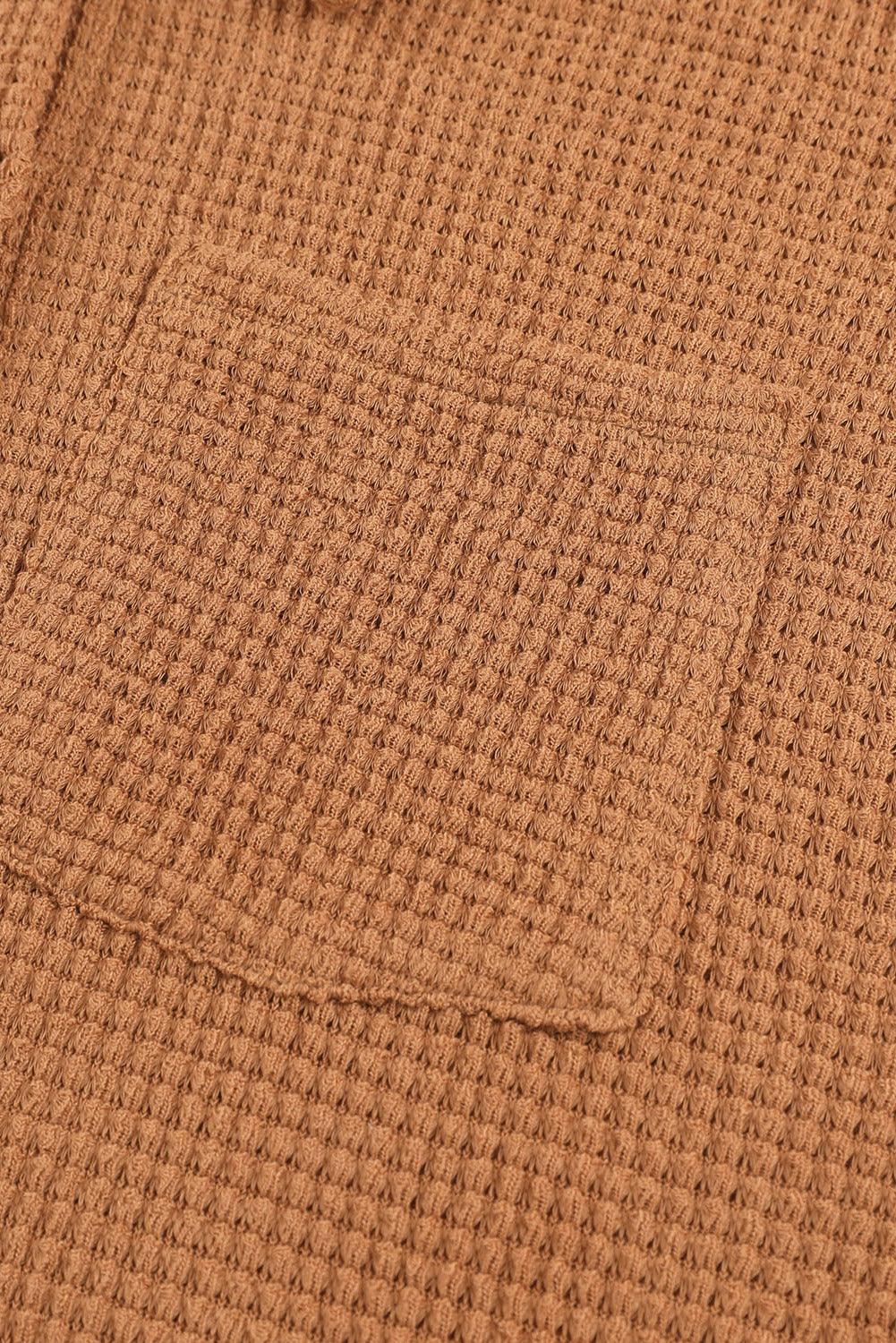 Brown Waffle Knit Button Up Casual Shirt - L & M Kee, LLC