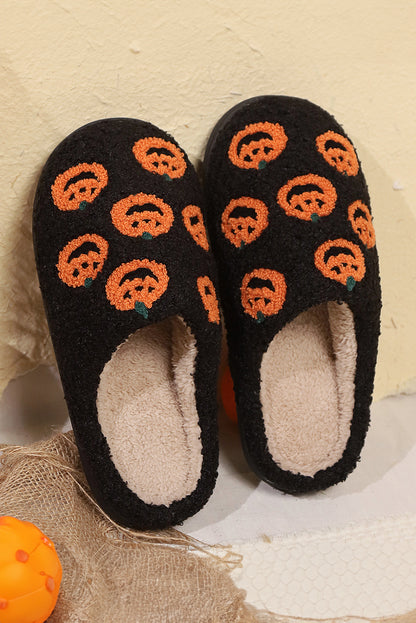 Black Halloween Pumpkin Plush Home Slippers