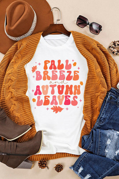 White FALL BREEZE and AUTUMN LEAVES Graphic Tee - L & M Kee, LLC