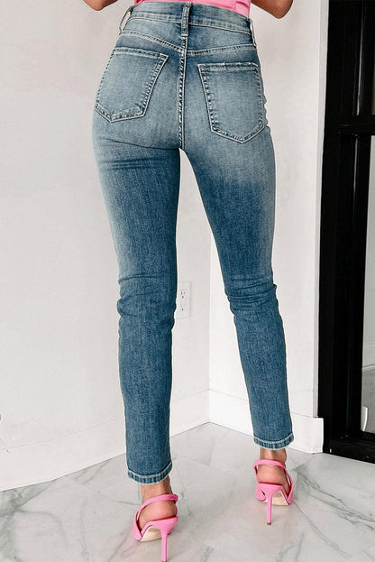 Blue Distressed Ripped Skinny Jeans - L & M Kee, LLC