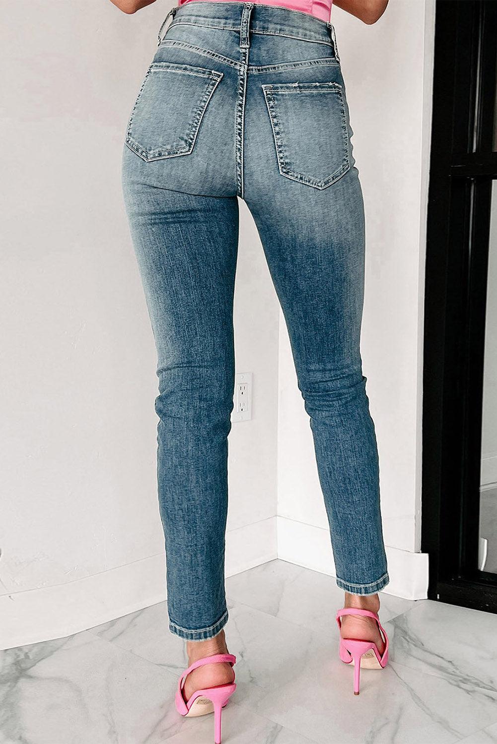 Blue Distressed Ripped Skinny Jeans - L & M Kee, LLC