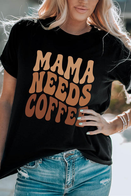 Black MAMA NEEDS COFFEE Graphic T Shirt - L & M Kee, LLC