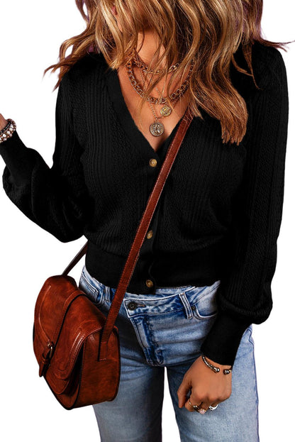 Chestnut V Neck Buttoned Textured Sweater Cardigan - L & M Kee, LLC