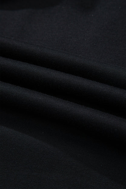 Black Color Block Patchwork Half Button Pullover and Shorts 2pcs Outfit