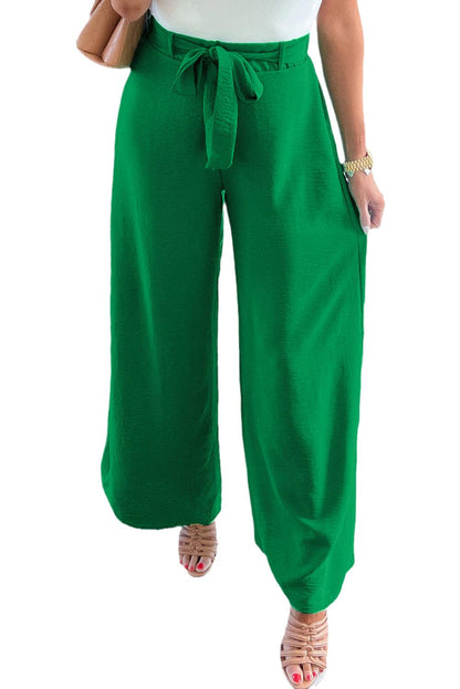 Bright Green High Waist Loops Belted Wide Leg Pants - L & M Kee, LLC