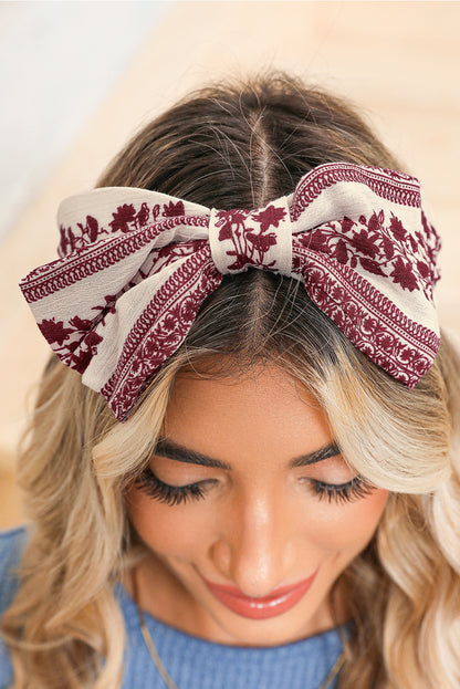 Coral Retro Floral Vine Printed Bow Knot Headband