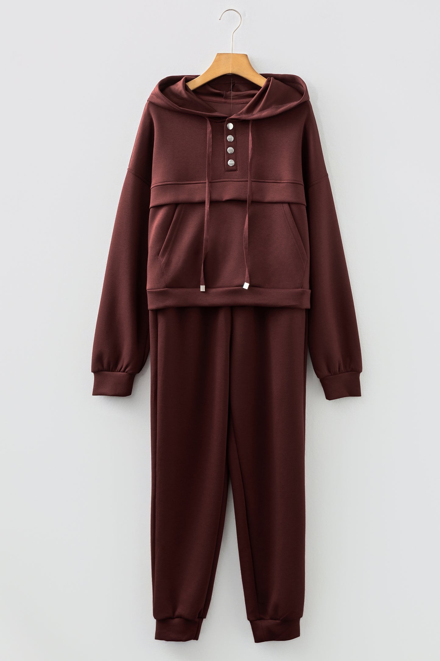 Chicory Coffee Button Drawstring Cropped Hoodie Jogger 2pcs Set