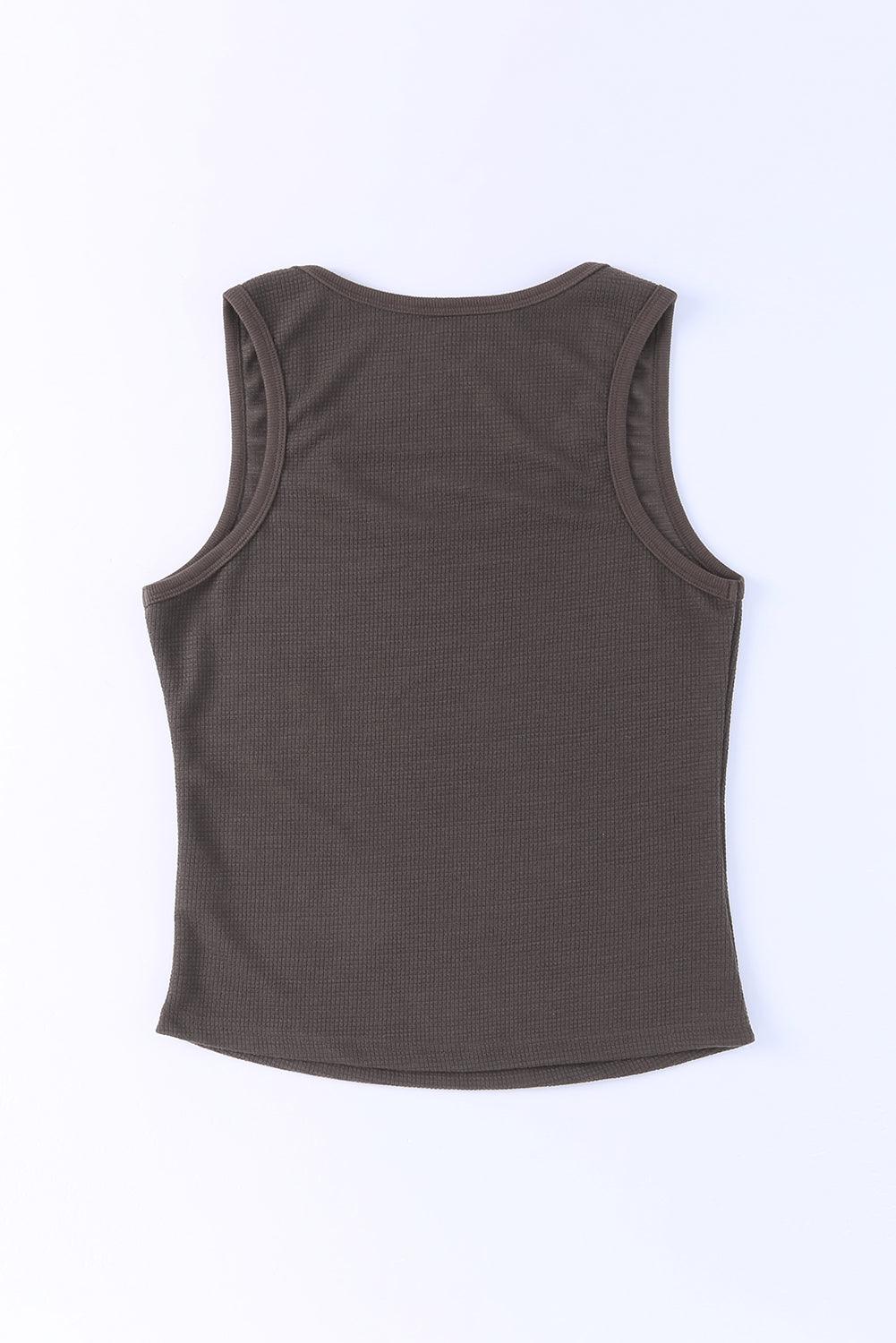 Plain Waffle Knit U Neck Tank Top - L & M Kee, LLC