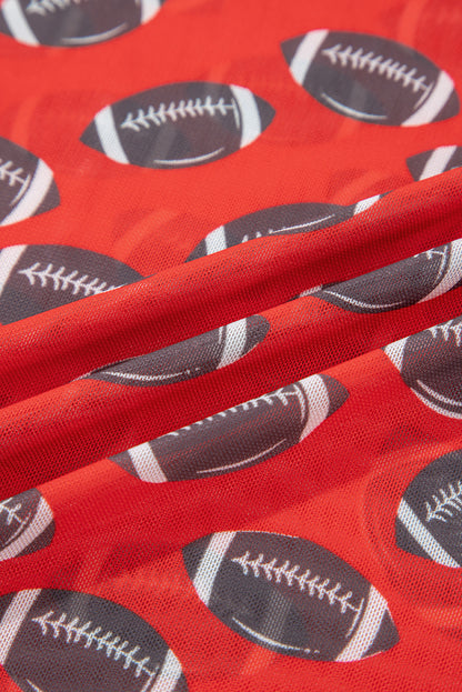 Brown Game Day Rugby Mesh Sheer Long Sleeve Top