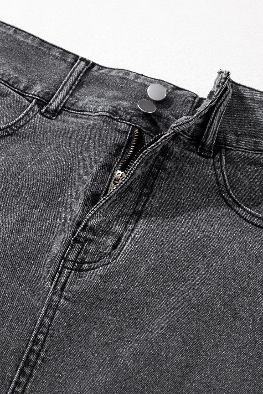 Black Raw Edge Side Slits Buttoned Midi Denim Skirt - L & M Kee, LLC