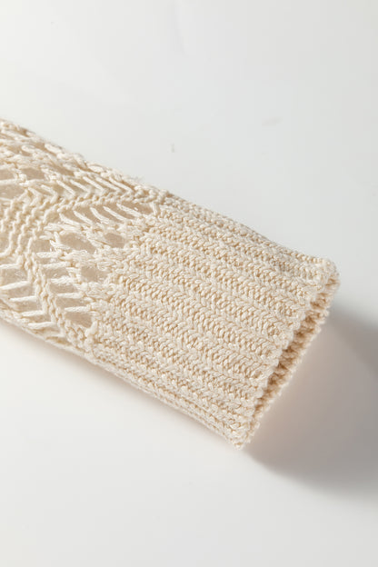 Beau Blue Solid V Neck Pointelle Knit Sleeve Patchwork Sweater