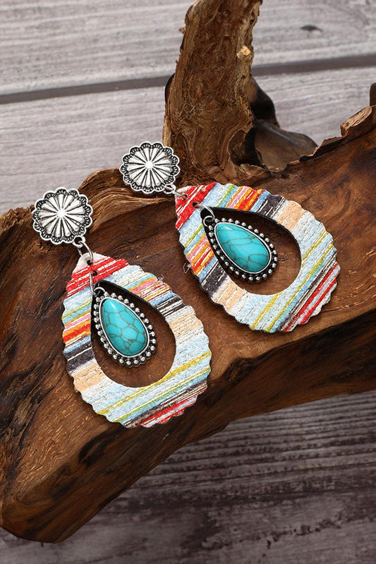 Red Hollowed Waterdrop Shape Leather Turquoise Earrings - L & M Kee, LLC