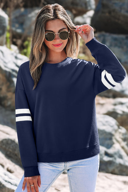 Evergreen Varsity Striped Detail Drop Shoulder Oversized Sweatshirt