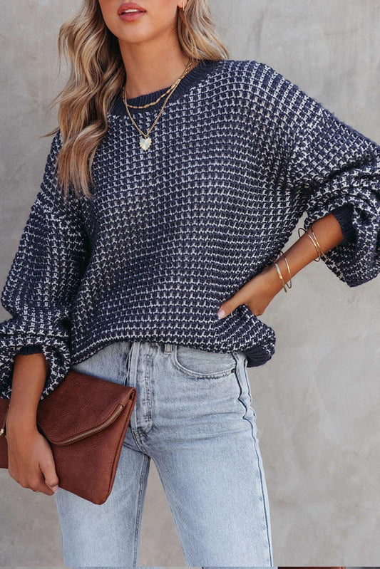 Gray Heathered Knit Drop Shoulder Puff Sleeve Sweater - L & M Kee, LLC