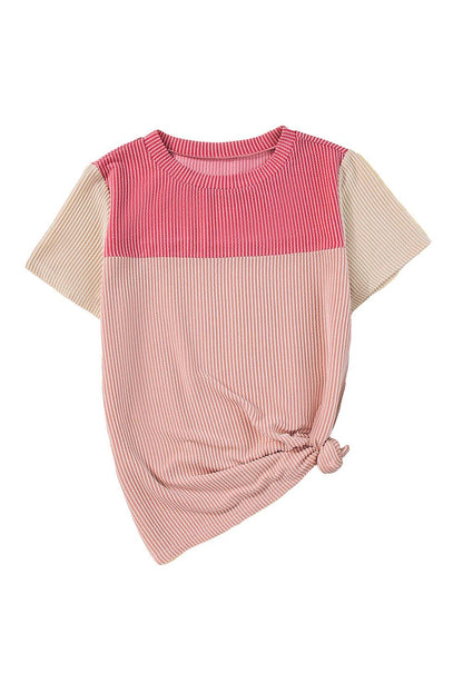 Pink Rib Textured Colorblock T Shirt - L & M Kee, LLC