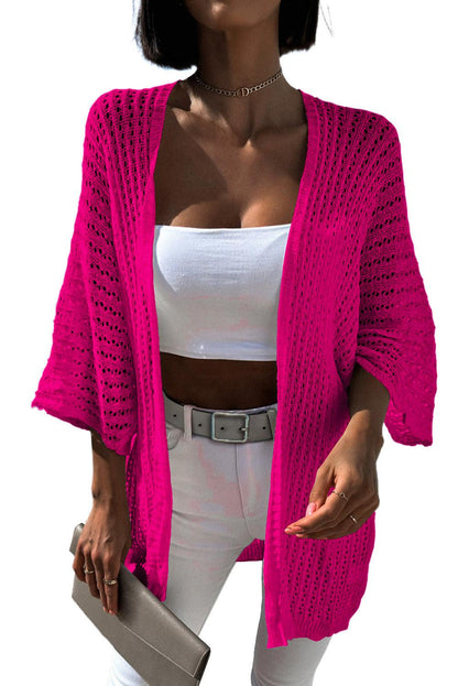 Rose Hollow-out Knit Kimono Lightweight Cardigan - L & M Kee, LLC