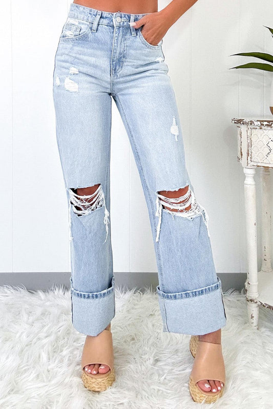 Beau Blue Light Wash Distressed Flare Jeans - L & M Kee, LLC