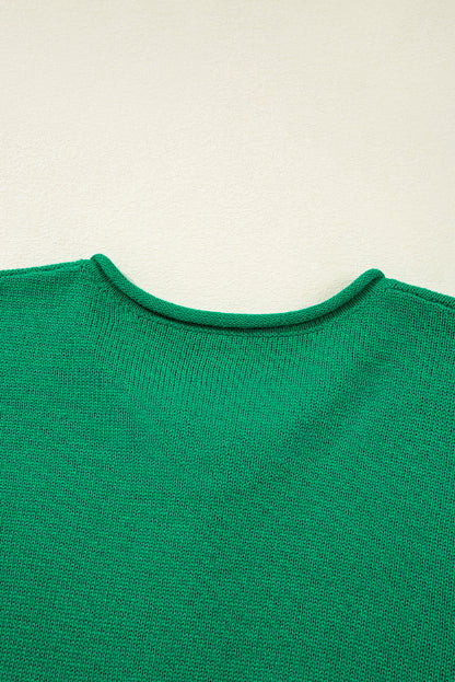 Bright Green Solid Color Knit Button Drop Shoulder Sweater Cardigan