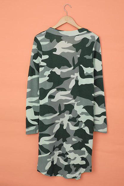 Green Camo Print Long Cardigan - L & M Kee, LLC