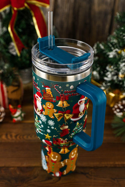 Sail Blue Christmas Pattern Print Handled Stainless Steel Tumblers - L & M Kee, LLC