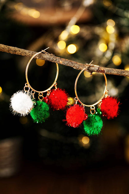 Gold Pom Pom Color Block Hoop Earrings - L & M Kee, LLC