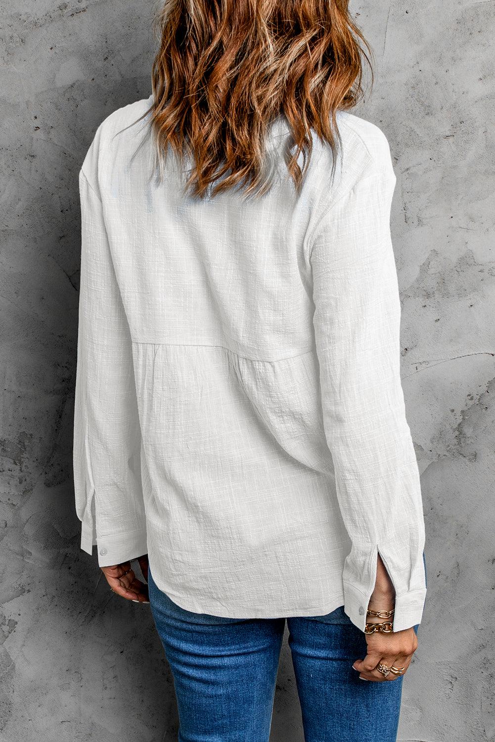 White Textured Solid Color Basic Shirt - L & M Kee, LLC