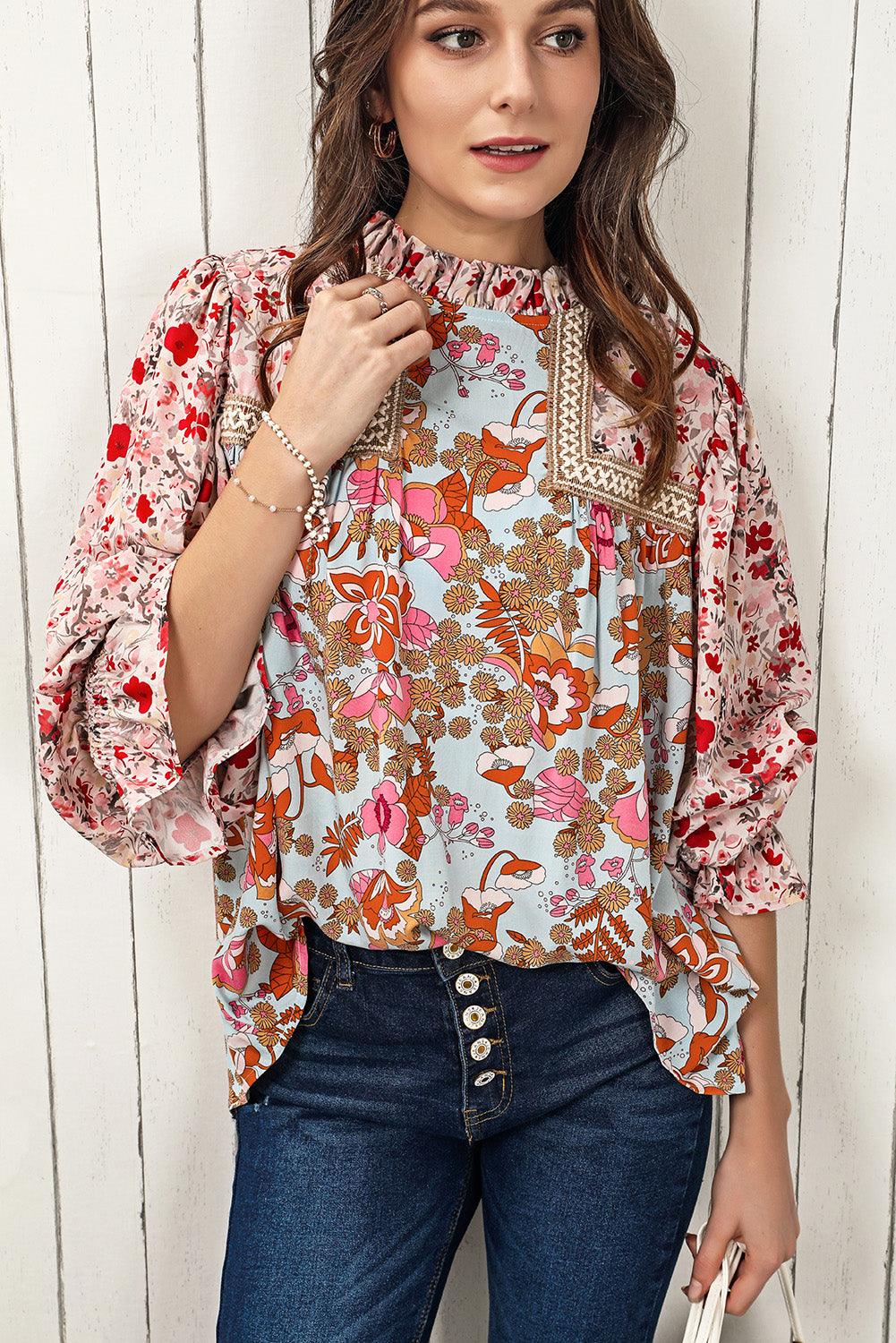 Boho Wide Sleeve Smocked Waist Floral Dress - L & M Kee, LLC