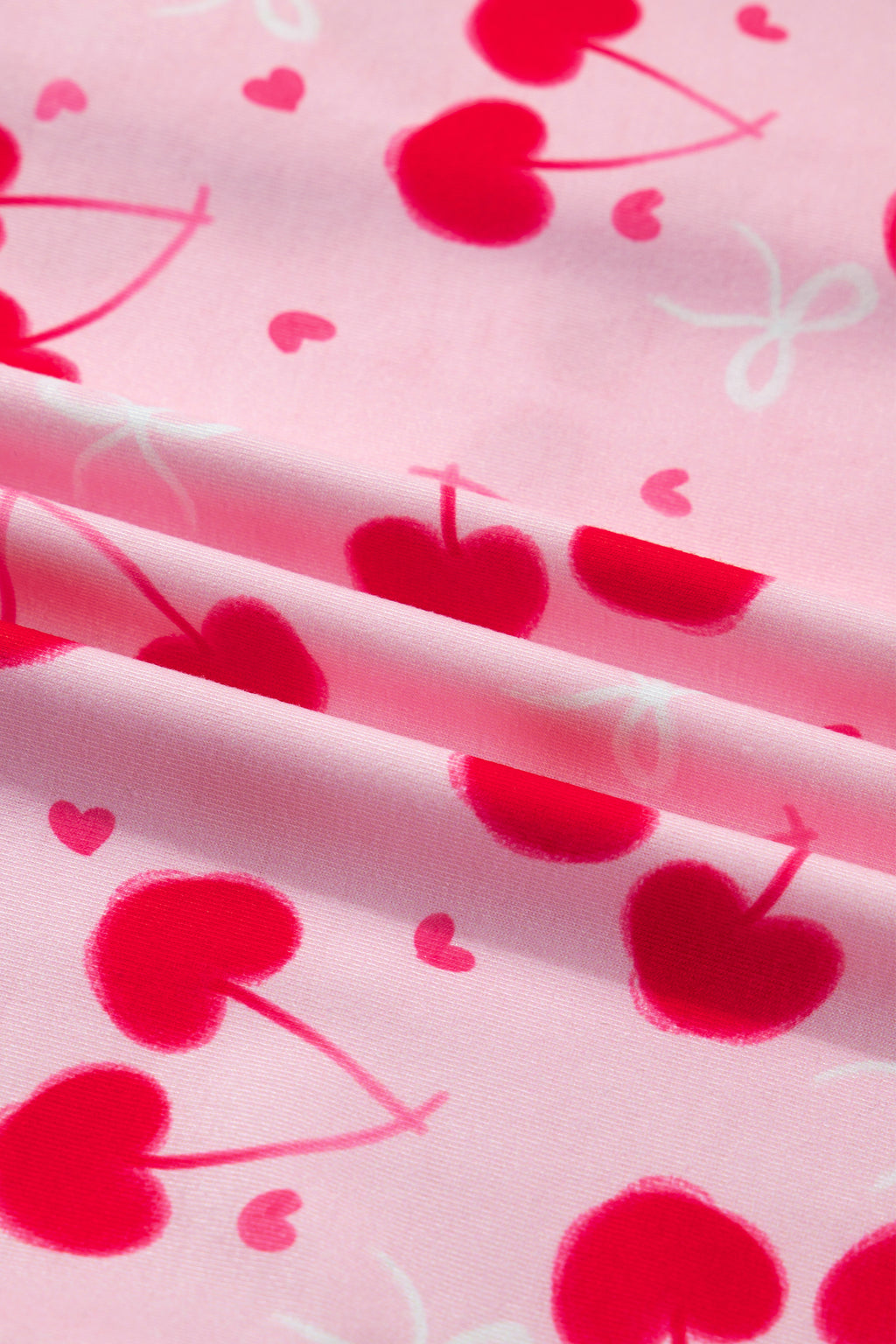 Rose Cherry Bow Mixed Print Scalloped Edge Short Pajama Set